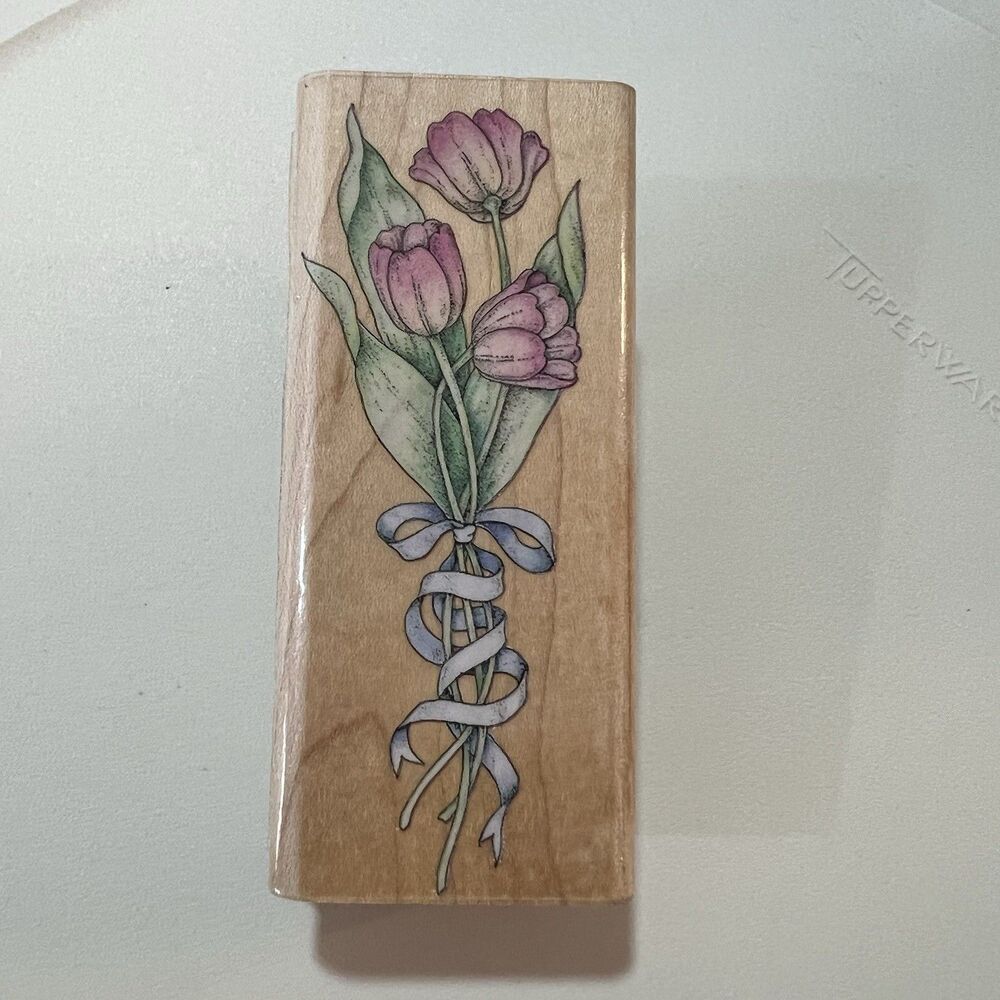 Wood Block Rubber Stamp Tulip Bouquet A807F Rubber Stampede